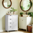 Bathroom Floor Storage Cabinet – MDF – White – 4 Drawers with Adjustable Shelf