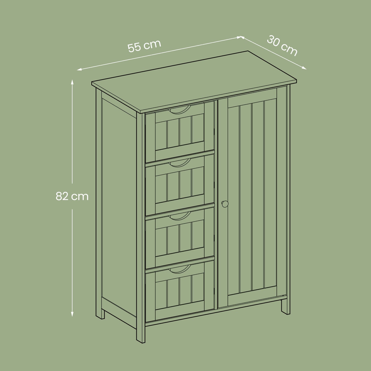 Bathroom Floor Storage Cabinet – MDF – White – 4 Drawers with Adjustable Shelf