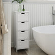 Freestanding Storage Cabinet – Wooden – White – Slim Design with 4 Drawers