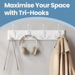 Wall Mounted Coat Rack – Metal – White – 4 Tri-Hooks for Entryway, Bathroom, Closet