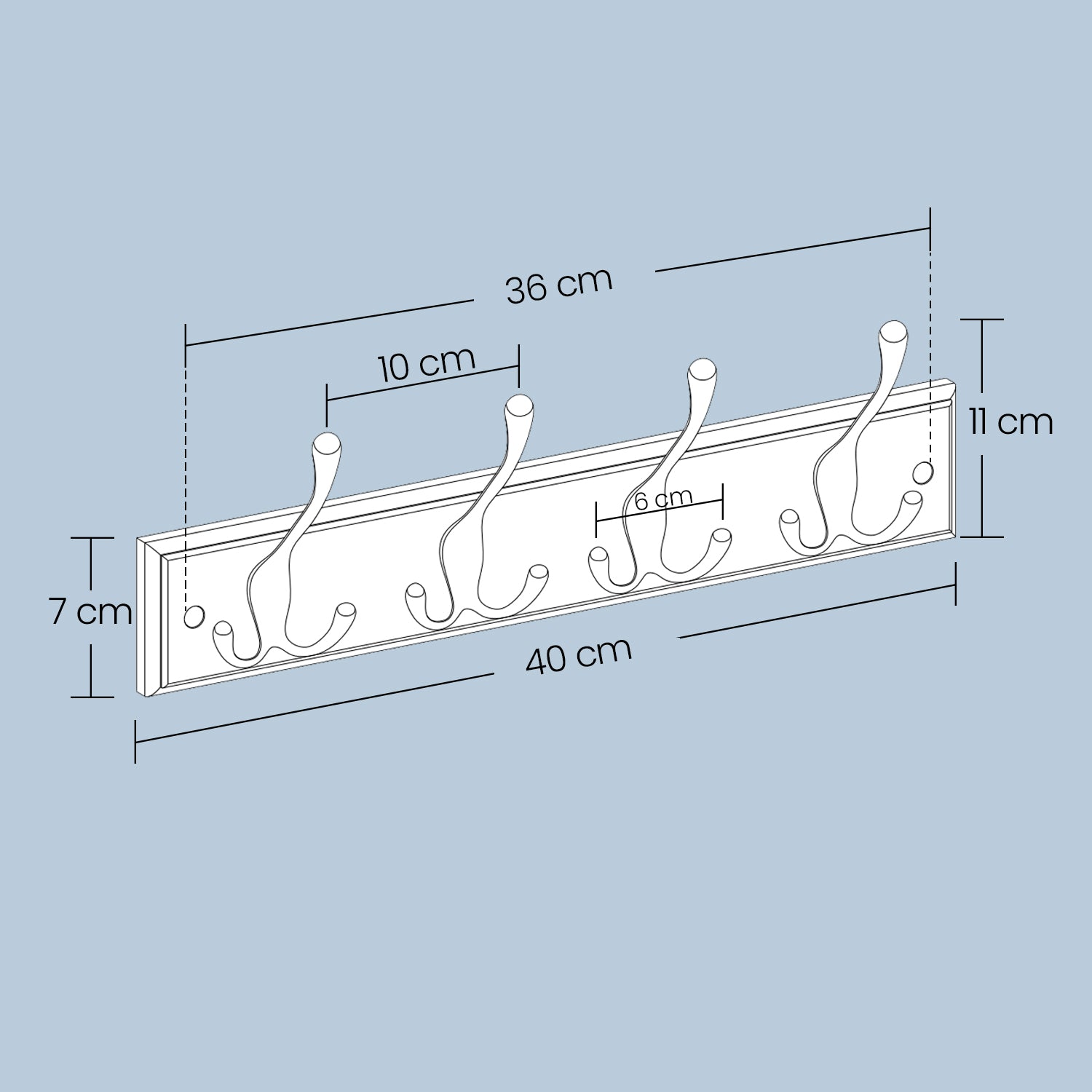 Wall Mounted Coat Rack – Metal – White – 4 Tri-Hooks for Entryway, Bathroom, Closet