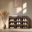 Shoe Bench – Wood – Neutral Color – Padded Seat with 9 Adjustable Compartments