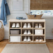 Shoe Bench – Wood – Neutral Color – Padded Seat with 9 Adjustable Compartments