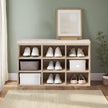 Shoe Bench – Wood – Neutral Color – Padded Seat with 9 Adjustable Compartments