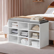 Shoe Bench – Wood – Neutral Color – Padded Seat with 9 Adjustable Compartments