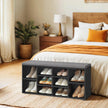 Shoe Bench – Wood – Natural Finish – 10-Compartment Storage with Padded Seat and Adjustable Shelves