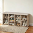 Shoe Bench – Wood – Natural Finish – 10-Compartment Storage with Padded Seat and Adjustable Shelves