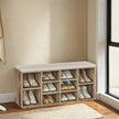 Shoe Bench – Wood – Natural Finish – 10-Compartment Storage with Padded Seat and Adjustable Shelves