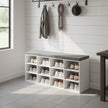 Shoe Storage Bench – Wood – Neutral Color – 12 Compartments, Adjustable Shelves, Padded Seat