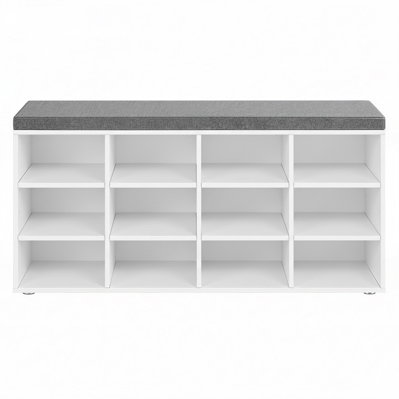 Shoe Storage Bench – Wood – Neutral Color – 12 Compartments, Adjustable Shelves, Padded Seat