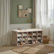 Shoe Bench – Wood – Natural Finish – Padded Seat with 15 Compartment Storage