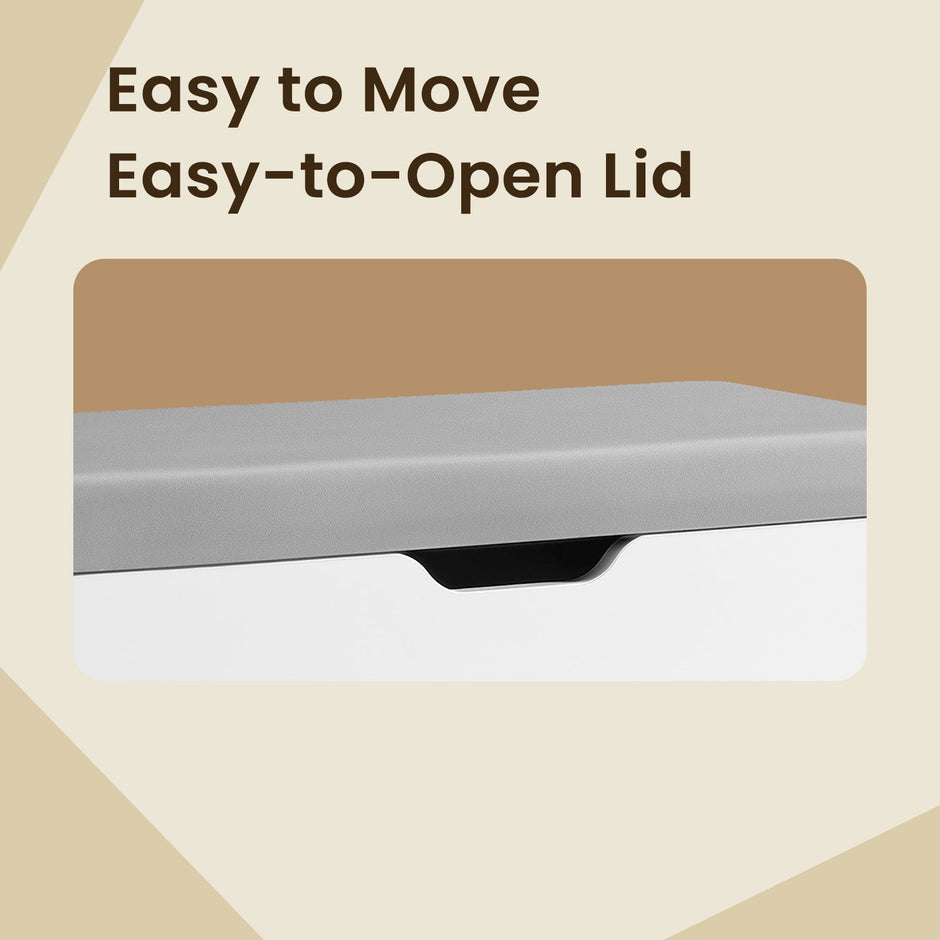 Shoe Storage Bench – Wood – Cloud White – Cushion Top and 3 Storage Compartments