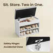 Shoe Storage Bench – Wood – Cloud White – Cushion Top and 3 Storage Compartments