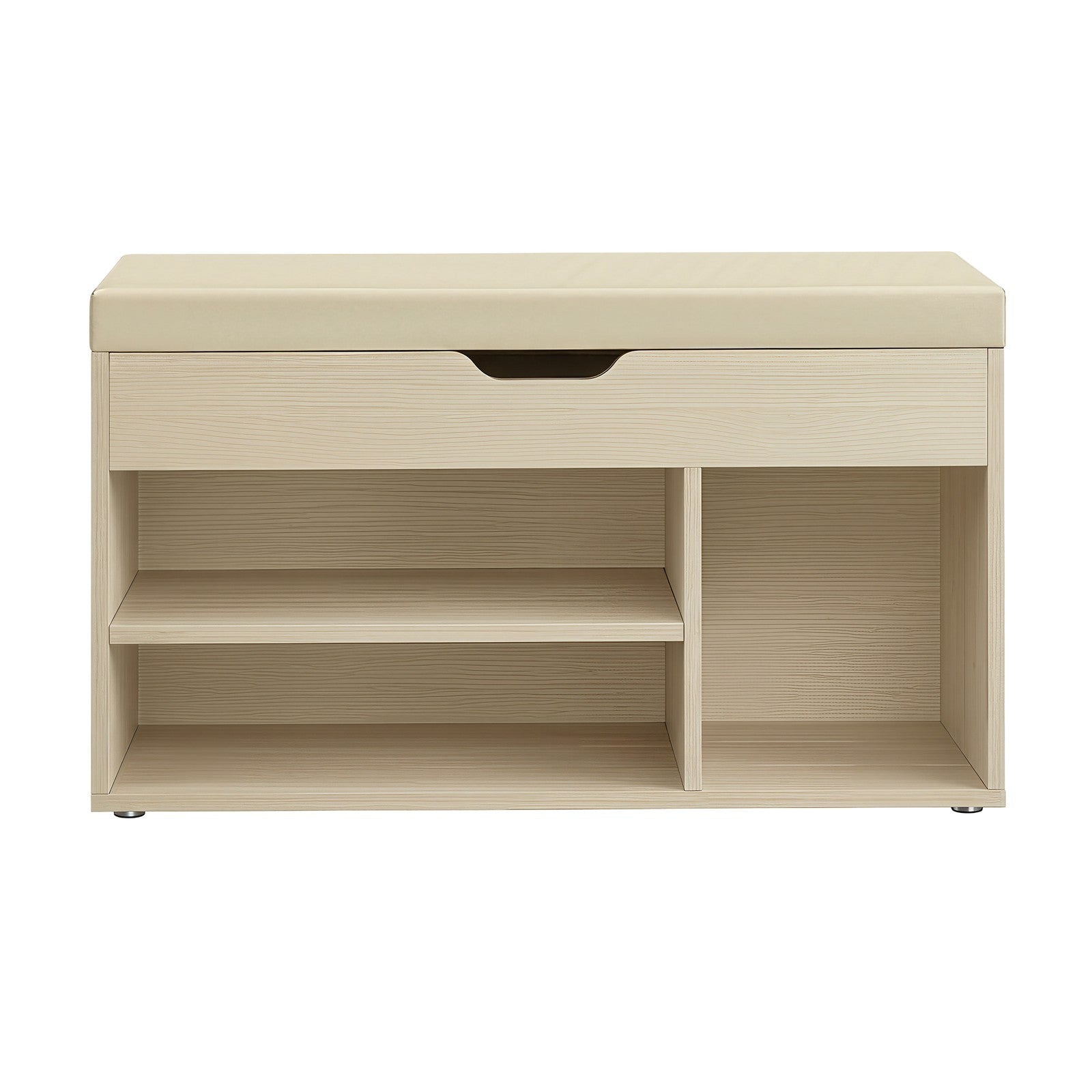 Shoe Storage Bench – Wooden – Beige – Padded Seat with 3 Compartments