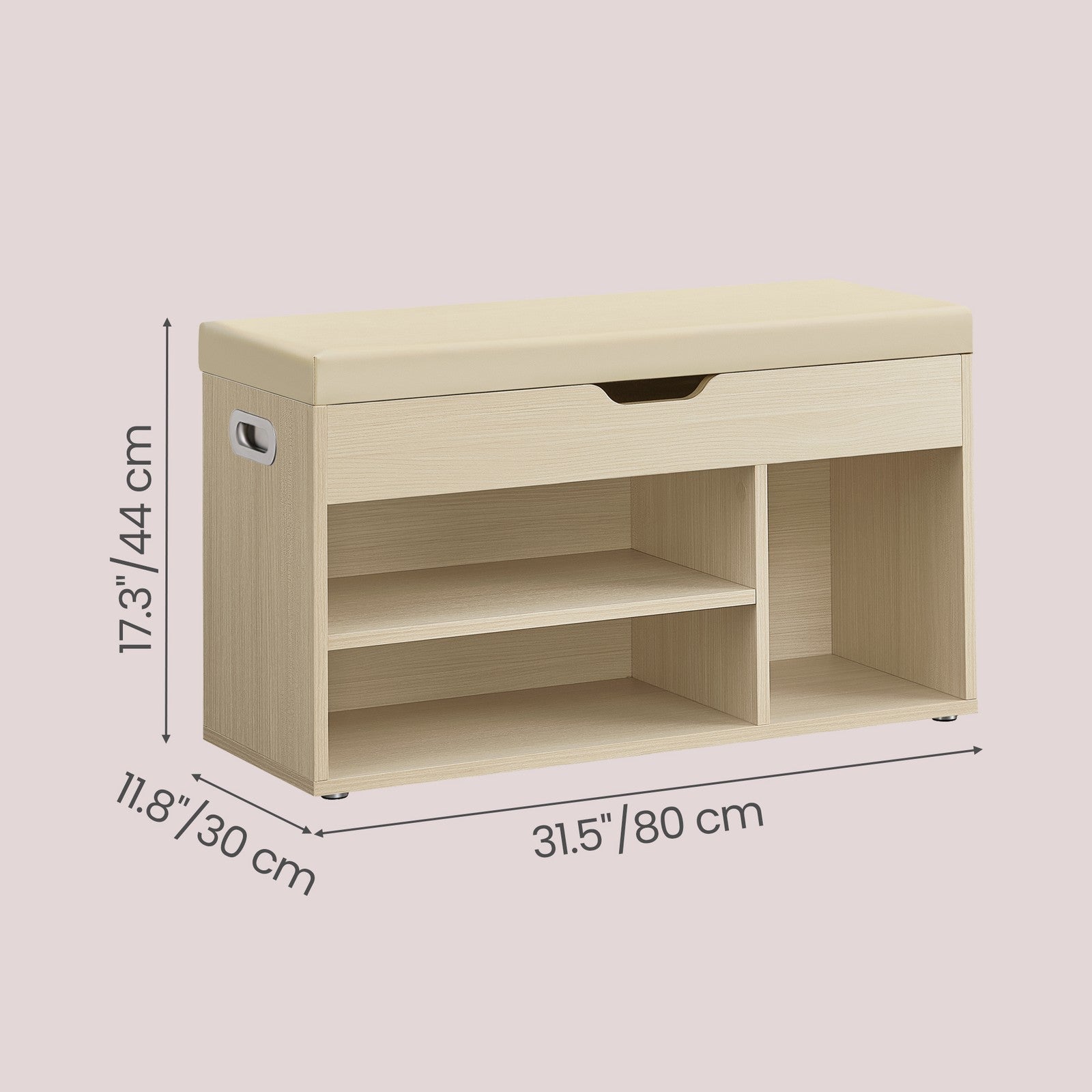 Shoe Storage Bench – Wooden – Beige – Padded Seat with 3 Compartments