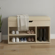 Shoe Storage Bench – Wooden – Beige – Padded Seat with 3 Compartments