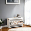 Shoe Bench – Wood – White – Flip-Up Door with Adjustable Interior Shelf and Side Handles