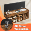 Entryway Storage Bench – Wood – Brown – Hidden Compartments with Padded Seat and Shoe Organiser