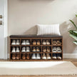 Entryway Storage Bench – Upholstered – Brown – 15 Open Storage Compartments