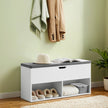 Shoe Bench – Wood – White – Padded Seat with Open and Closed Storage Compartments