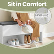 Shoe Bench – Wood – White – Padded Seat with Open and Closed Storage Compartments