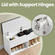 Shoe Bench – Wood – White – Padded Seat with Open and Closed Storage Compartments