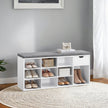 Storage Bench – Engineered Wood – White and Gray – Cushion Seat with Drawer and Open Compartments