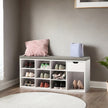 Storage Bench – Engineered Wood – White and Gray – Cushion Seat with Drawer and Open Compartments
