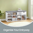 Storage Bench – Engineered Wood – White and Gray – Cushion Seat with Drawer and Open Compartments