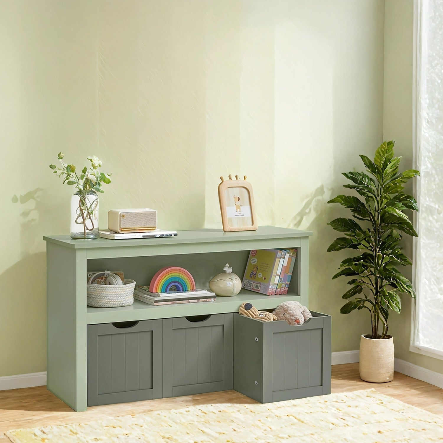 Toy Storage Organizer – Wood – Laurel Green – Mobile with 3 Drawers