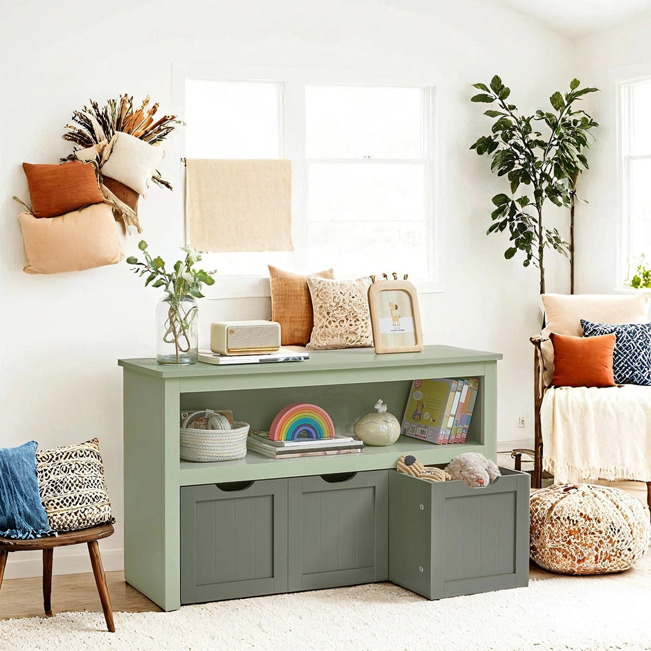 Toy Storage Organizer – Wood – Laurel Green – Mobile with 3 Drawers