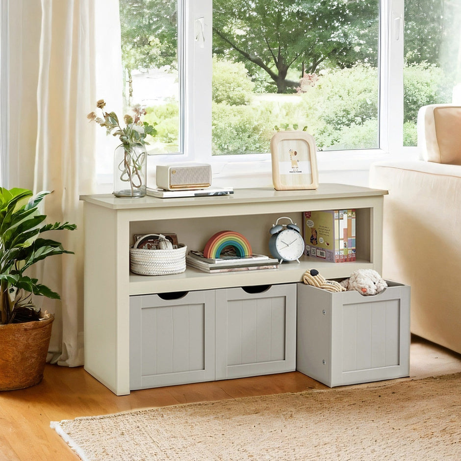 Toy Storage Cabinet – Engineered Wood – Laurel Green – Mobile with 3 Drawers