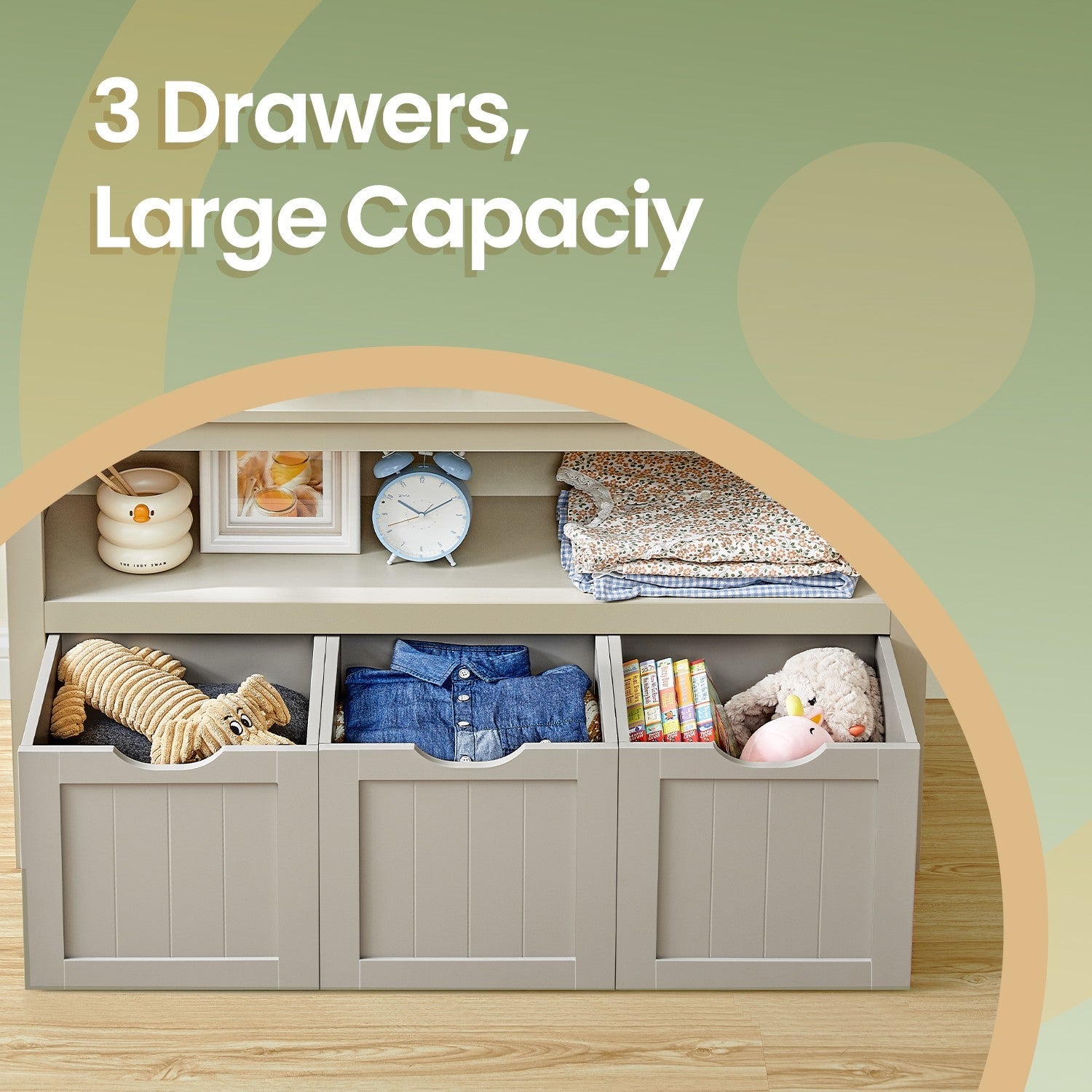 Toy Storage Cabinet – Engineered Wood – Laurel Green – Mobile with 3 Drawers