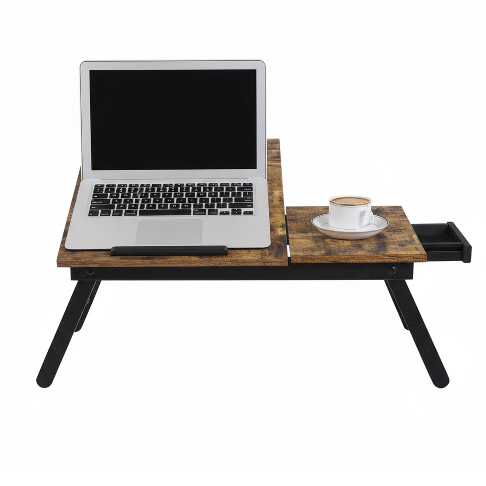 Bed Tray – Wood – Rustic Brown – Adjustable Tilting Top with Height Adjustable Folding Legs