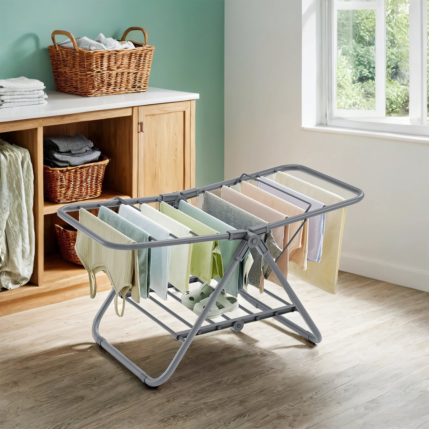 Clothes Drying Rack – Metal – Silver – Foldable 2-Level Space-Saving Design