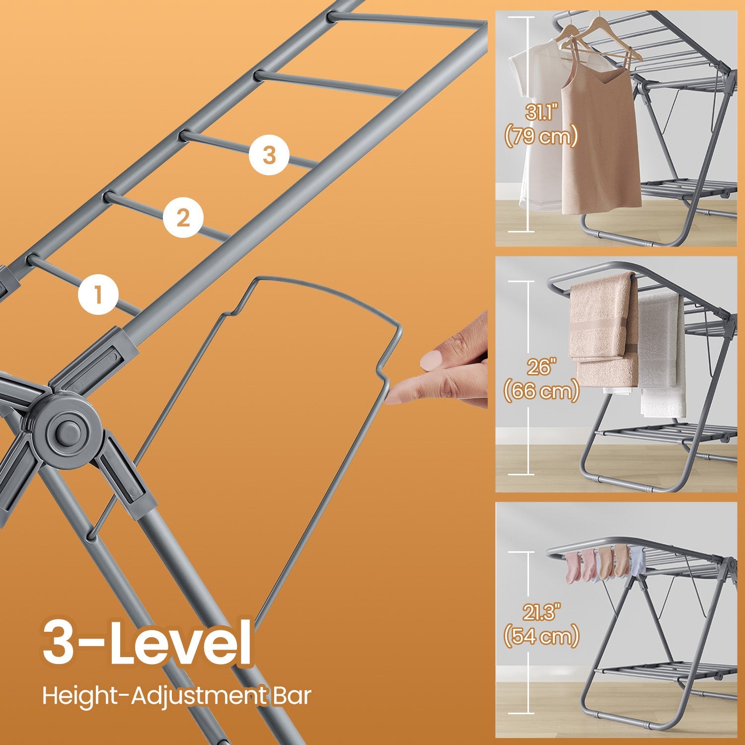 Clothes Drying Rack – Metal – Silver – Foldable 2-Level Space-Saving Design