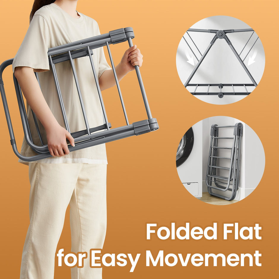 Clothes Drying Rack – Metal – Silver – Foldable 2-Level Space-Saving Design