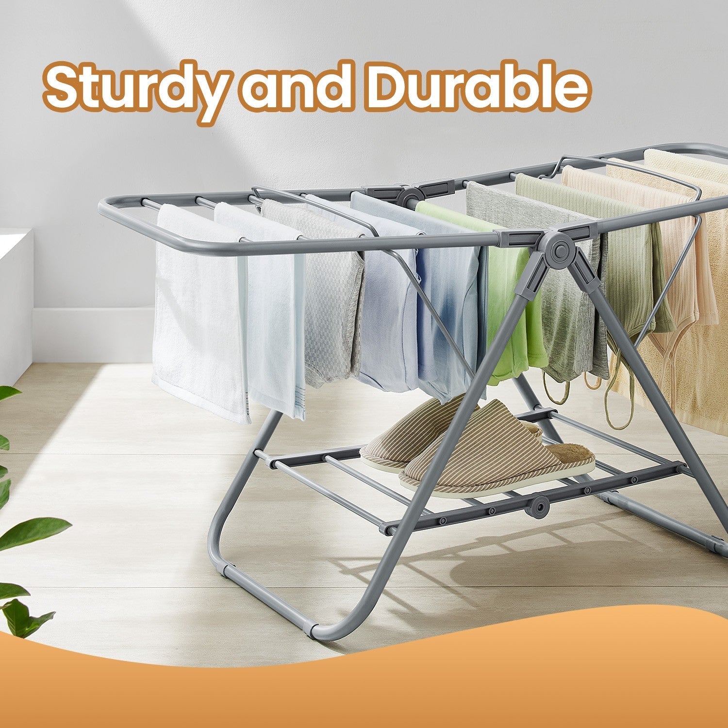 Clothes Drying Rack – Metal – Silver – Foldable 2-Level Space-Saving Design