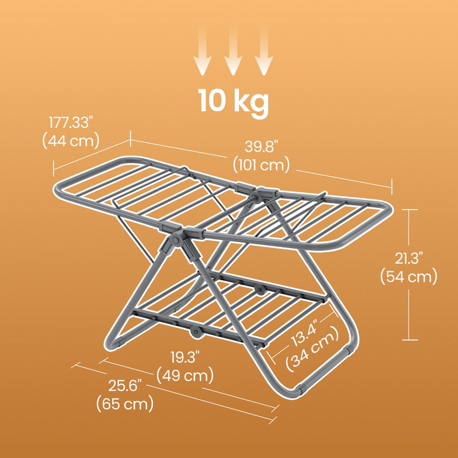 Clothes Drying Rack – Metal – Silver – Foldable 2-Level Space-Saving Design