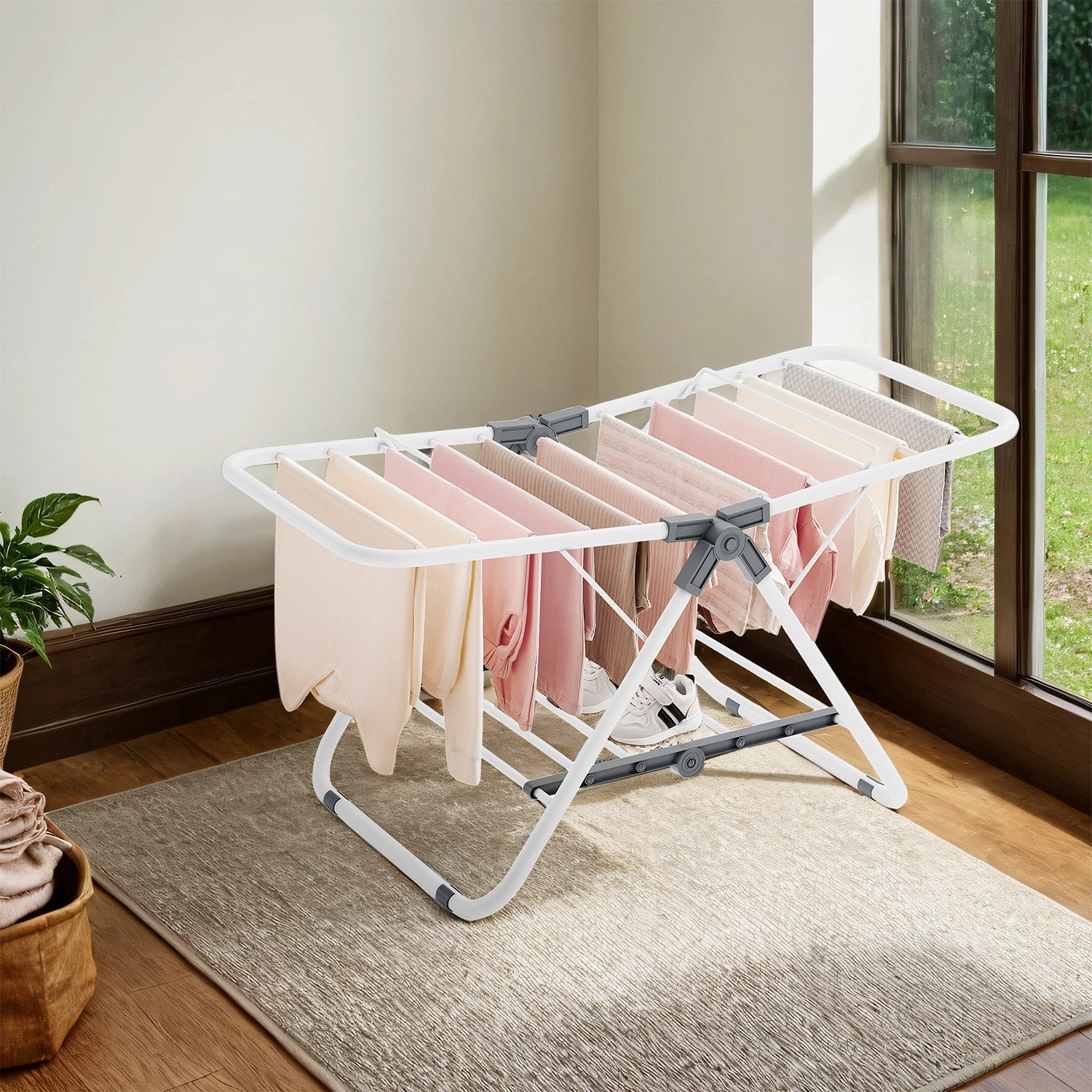 Clothes Drying Rack – Metal – Silver – Foldable 2-Level Space-Saving Design
