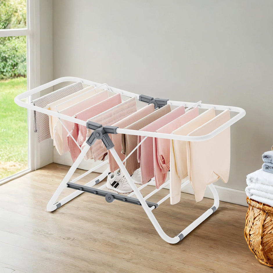 Clothes Drying Rack – Metal – Silver – Foldable 2-Level Space-Saving Design