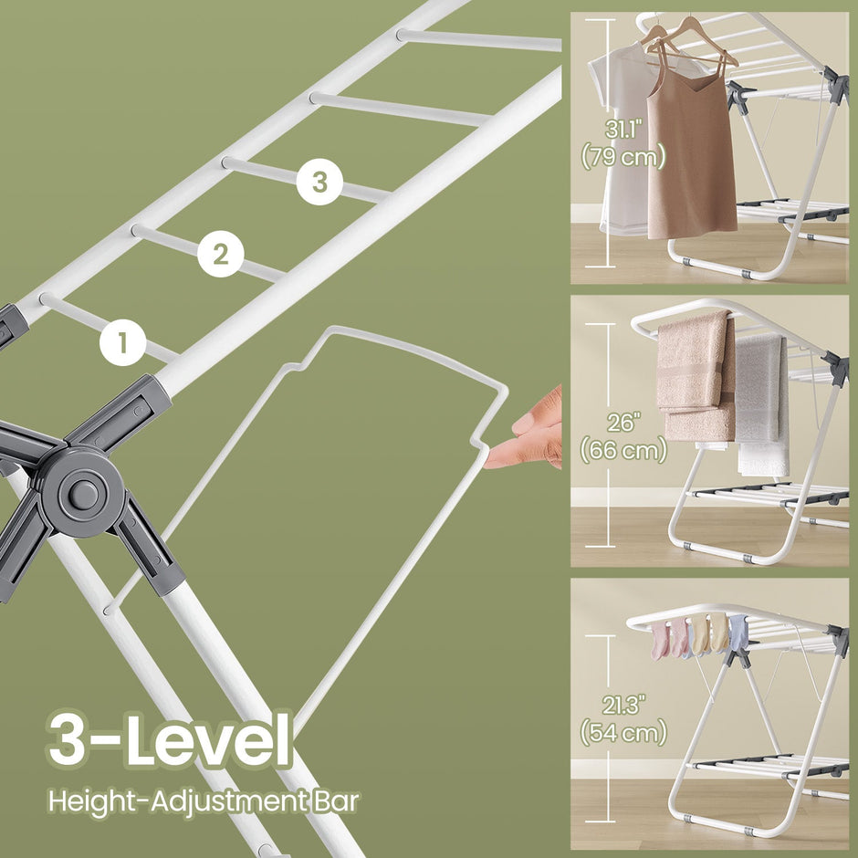 Clothes Drying Rack – Metal – Silver – Foldable 2-Level Space-Saving Design