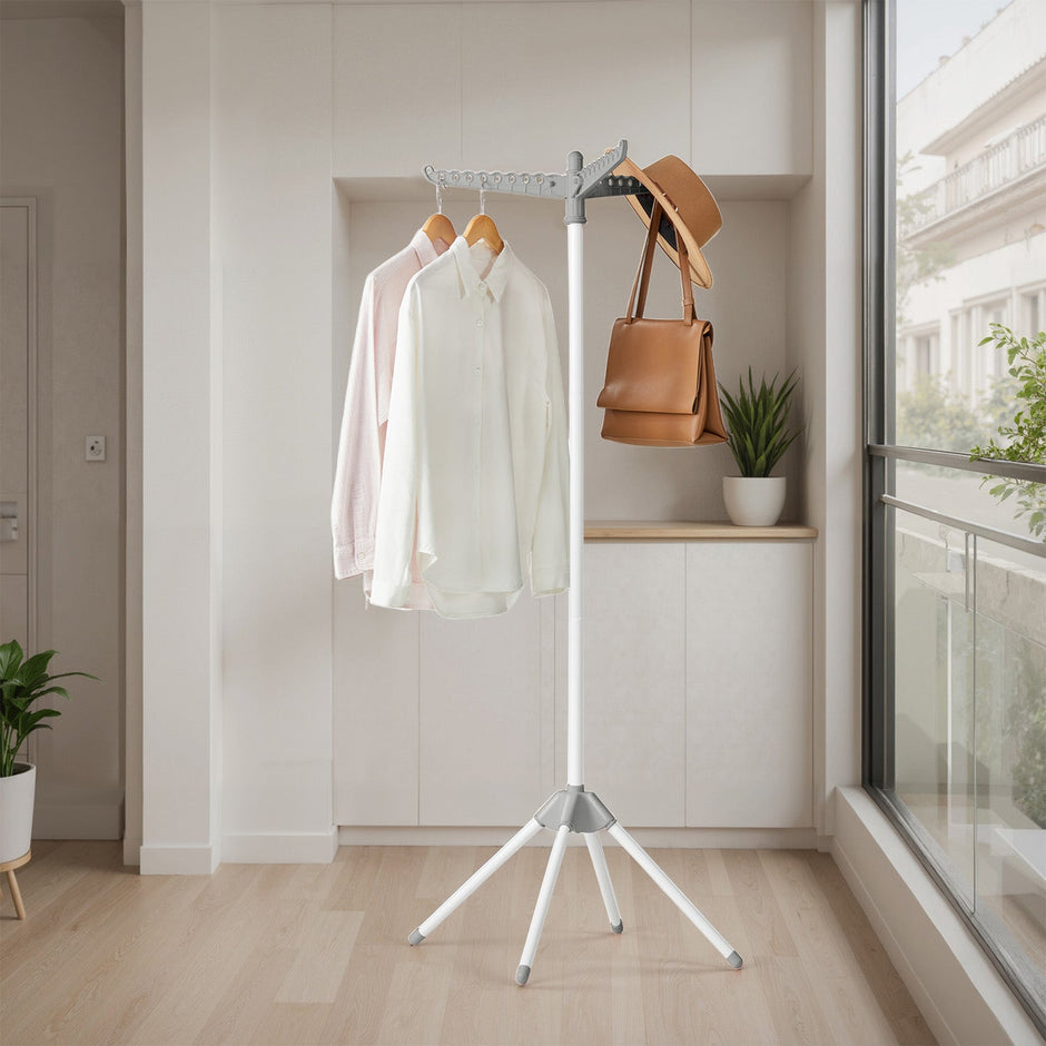 Clothes Drying Rack – Stainless Steel – Silver – Space-Saving Design with 3 Rotatable Arms