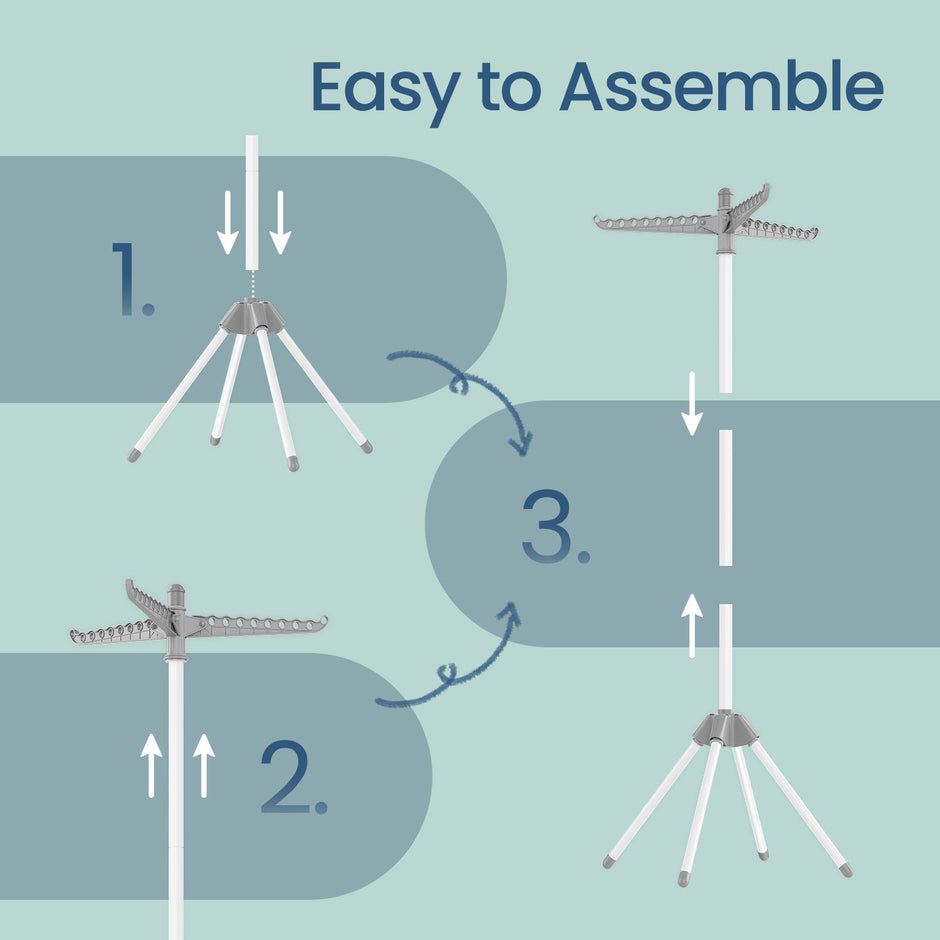 Clothes Drying Rack – Stainless Steel – Silver – Space-Saving Design with 3 Rotatable Arms