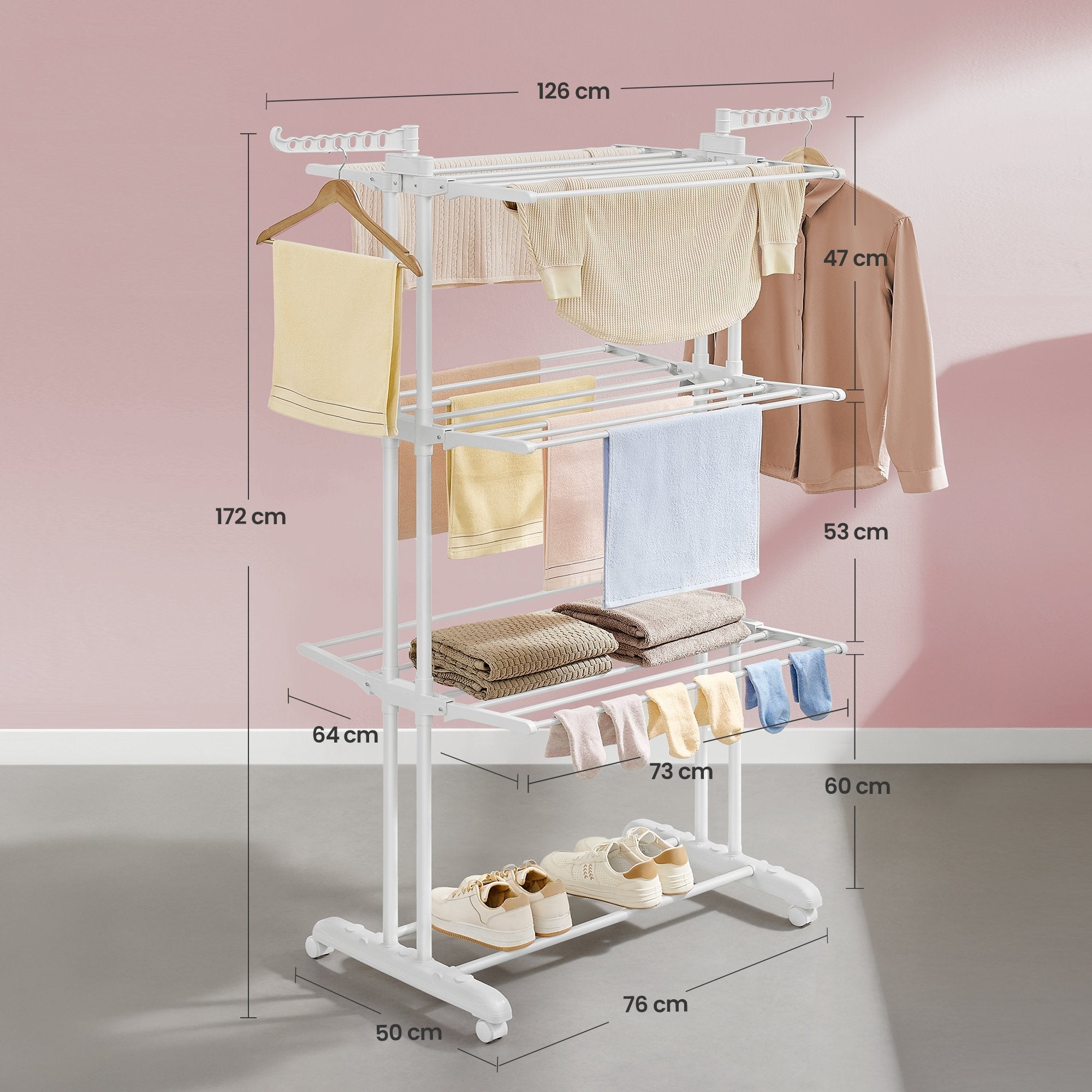 Folding Laundry Drying Rack – Stainless Steel – Gray – 4-Tier Design with Foldable Wings