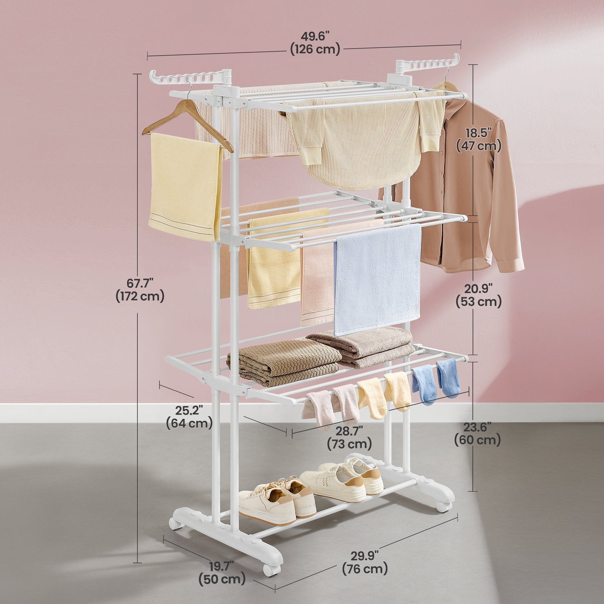 Folding Laundry Drying Rack – Stainless Steel – Gray – 4-Tier Design with Foldable Wings