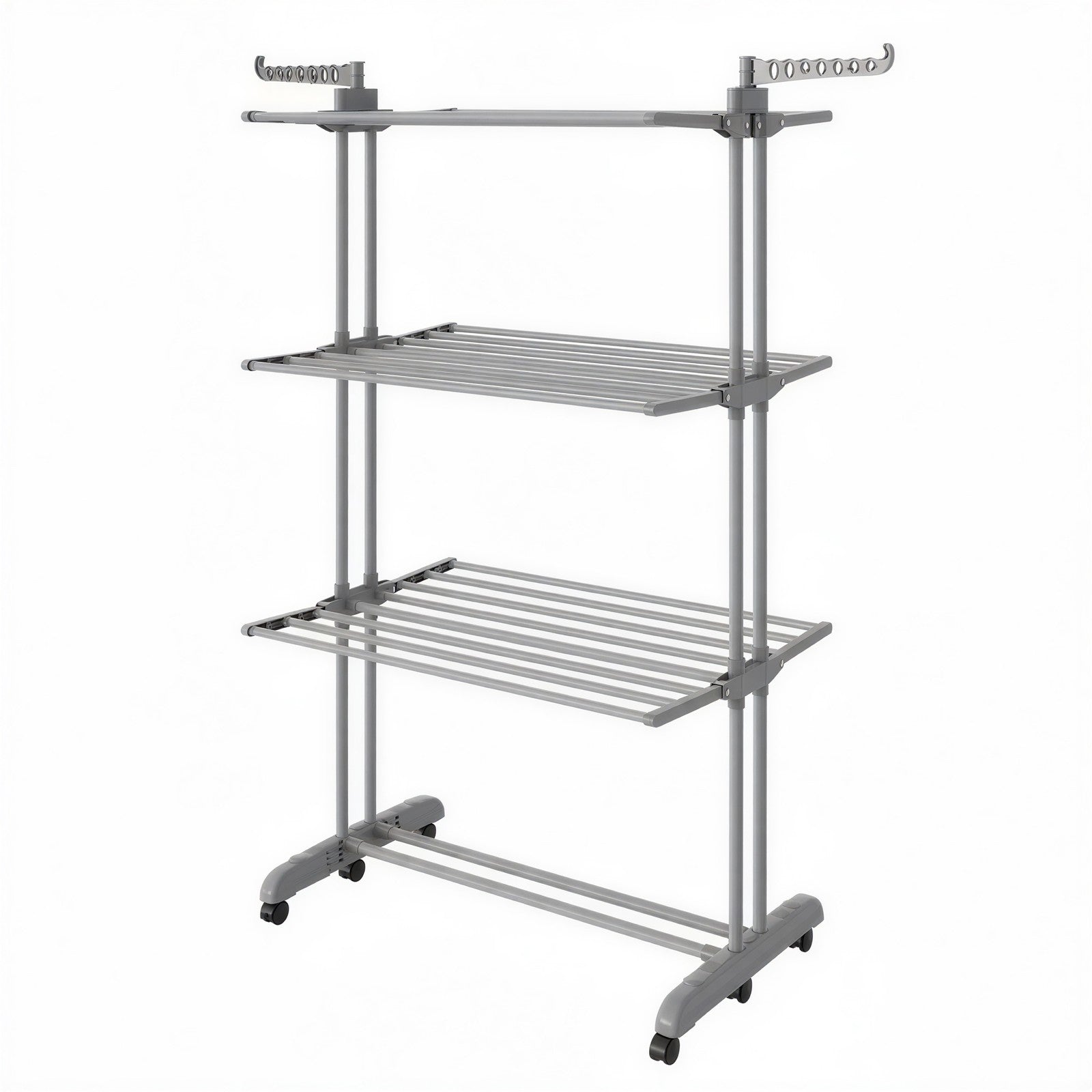 Clothes Drying Rack – Stainless Steel – Gray – Foldable with Wheels and Side Wings