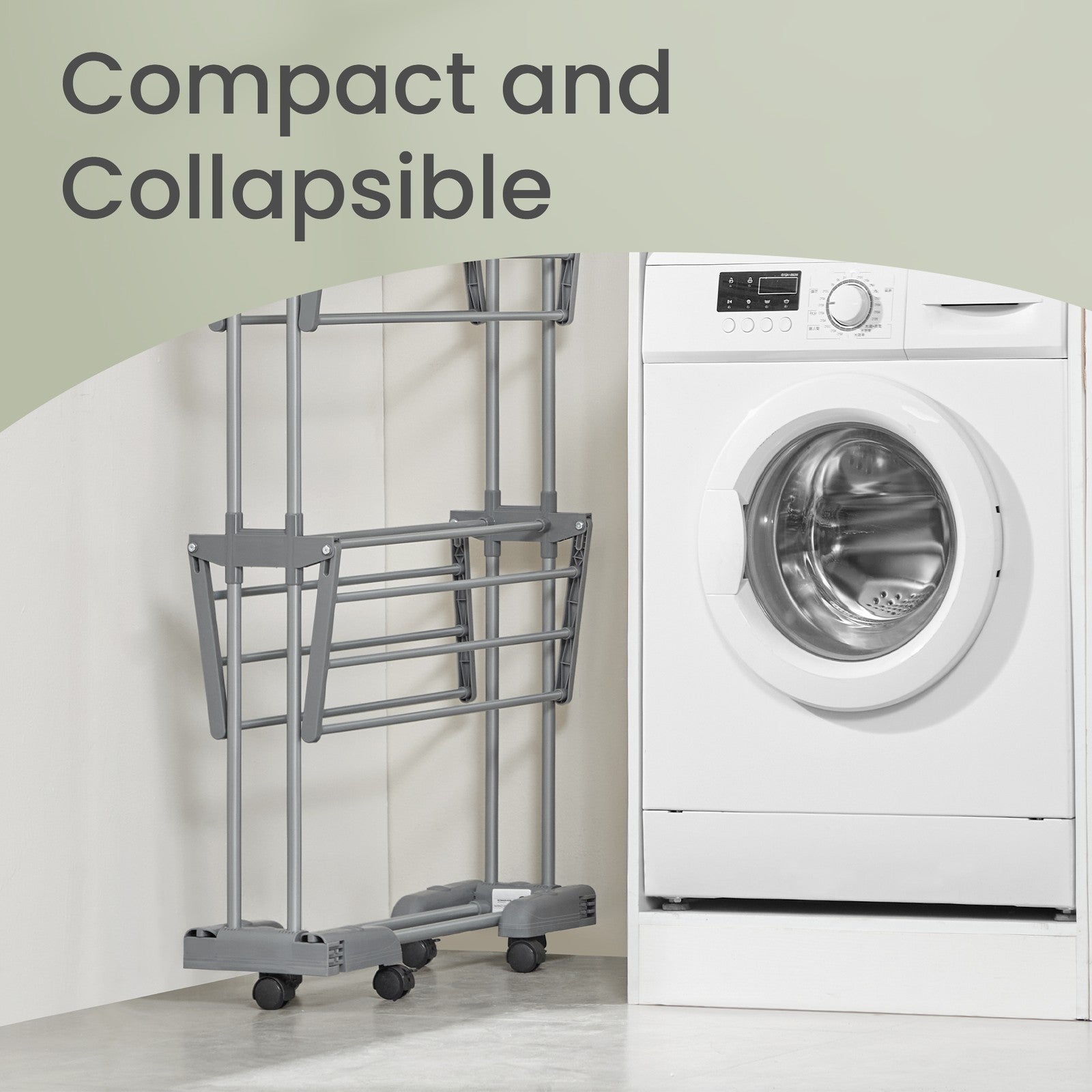 Clothes Drying Rack – Stainless Steel – Gray – Foldable with Wheels and Side Wings