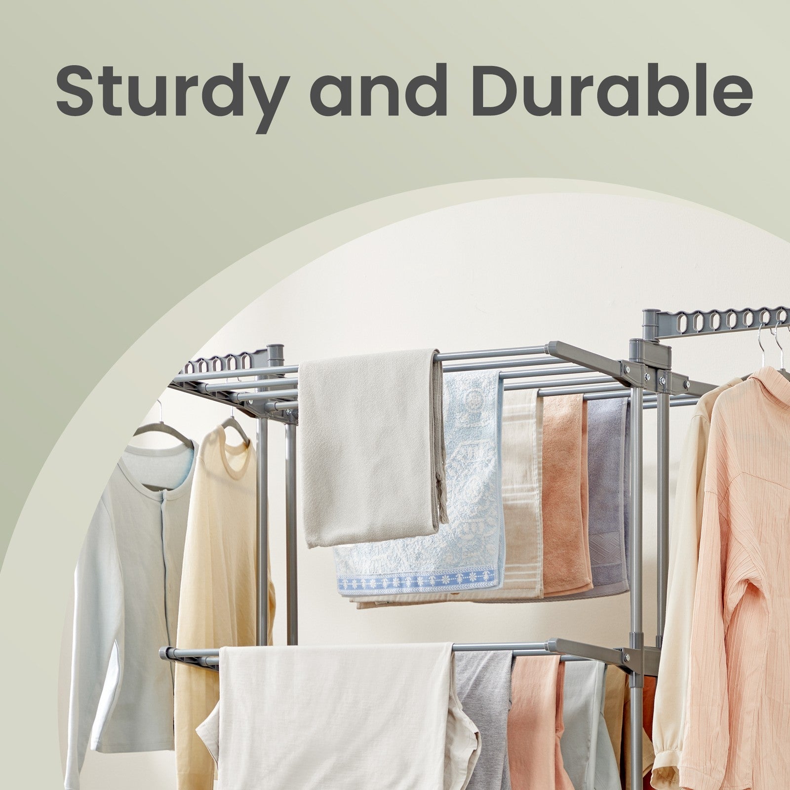 Clothes Drying Rack – Stainless Steel – Gray – Foldable with Wheels and Side Wings
