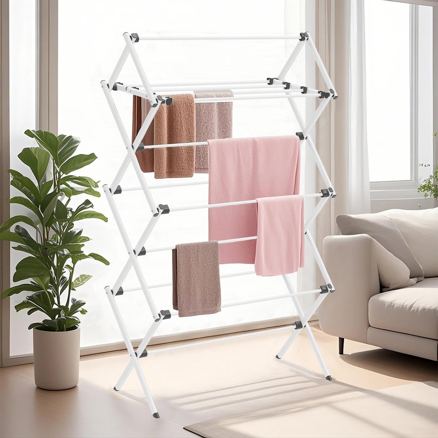 Foldable Clothes Drying Rack – Steel – White – Indoor/Outdoor Use, Compact Design